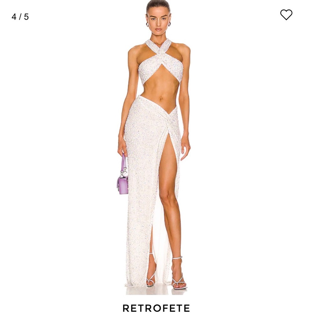 Retrofete White Sequined Crisscross Cutout Gown